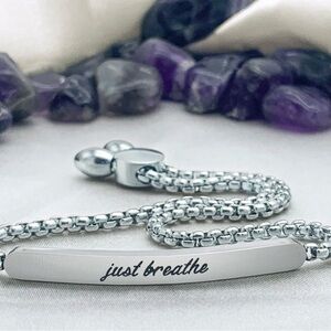 Stainless Steel Silver 'Just Breathe' Bracelet